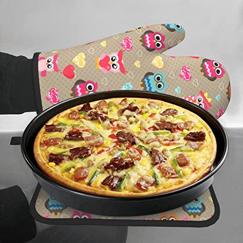 Oven Mitts And Pot Holders Sets,Owl Couple Heart Pot Holders And Oven Gloves For Kitchen Baking Cooking Bbq #TOP5