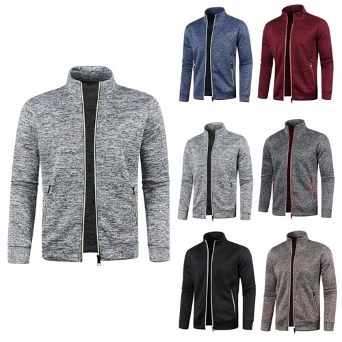 Sudaderas con cremallera completa para hombre, sin capucha, sudadera de microforro polar para hombre, color sólido, ropa deportiva, suéter de manga larga, sin capucha, chaqueta de gimnasio, chaqueta