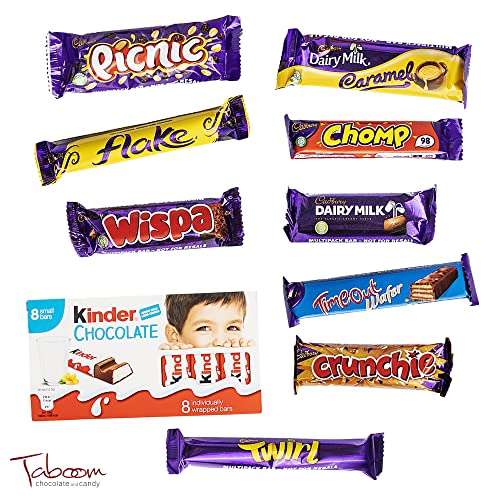 Cadbury Selection British Chocolate Bar Selection Box - 10 Chocolate bars of delicious Chocolate candy from the UK + A Free Kinder Chocolate