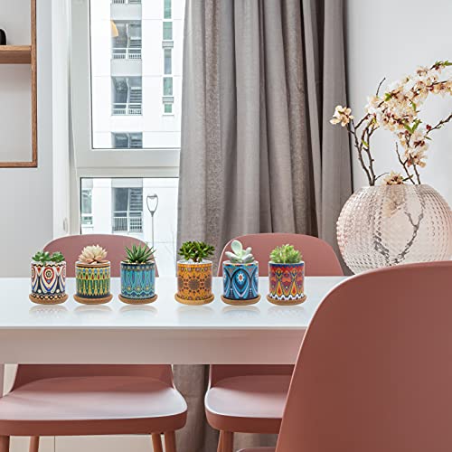 Warmplus Succulent Pots, 3 Inch Mandala Planter Pot With Drainage And Bamboo Tray, Small Pots For All House Plants, Succulents, Flowers, Cactus, Pack Of 6 - Plants Not Included #TOP4