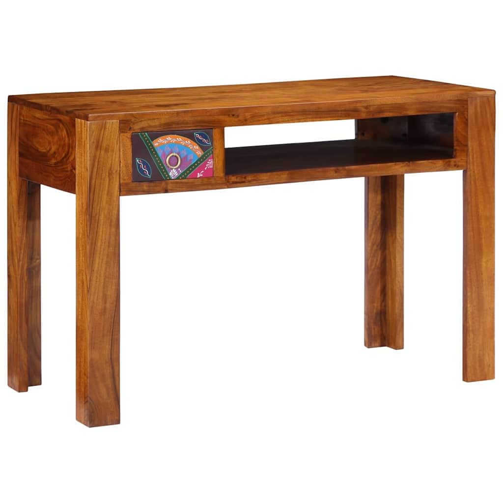 Biurko z szufladami z drewna akacjowego, brązowe, 110 x 50 x 73 cm, kompaktowy stół roboczy do biura, gabinetu domowego, gabinetu, z miejscem do przechowywania i solidną konstrukcją