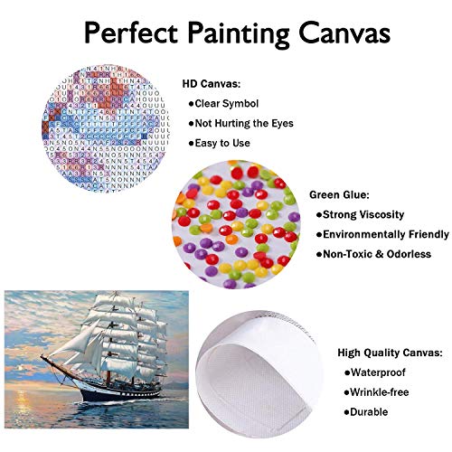 Taheat Diy 5D Diamond Painting By Number Kit For Adult Kids,Full Drill Diamond Painting Sailing Boat Diamond Embroidery Dotz Kit For Home Wall Decoration Painting Arts Craft(Sailboat,15.7X11.8 Inch) #TOP5