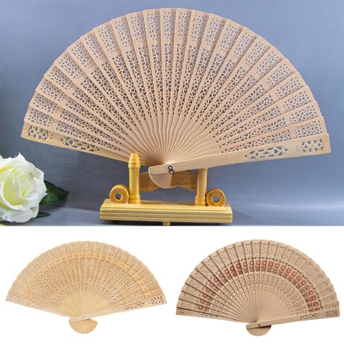 Folding Hand Fan with Hollow Engraving Sandalwood Design, 8x1x1 In Foldable Portable Lightweight Durable Long Lasting Engraved Hand Held,Stylish Dancing Fans for Wedding Parties Summer Guests (beige) - image 4