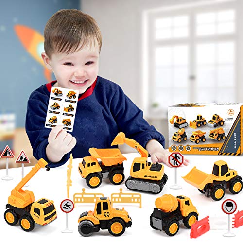 Pull Back Construction Vehicle Toys, Pull Back Diecast Cars Toy Construction Trucks for Boys, Small Diecast Construction Vehicles for Kids Gift Ages 3 4 5