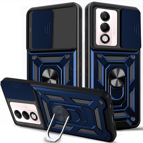 Image of Armor Bumper Back Cover Case for Oppo K13X 5G | Rotating Camera Cover, Ring Holder & Kickstand | Heavy Duty & 360 Degree Protection Oppo K13X 5G Back Cover (Blue)