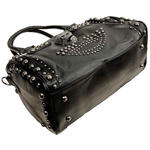 Mg Collection Howea Black Vegan Leather Purse, Top Handle Halloween Purse With Metal Skull And Stud Ornament And Removable Shoulder Straps, Doctor Style Gothic Handbag #TOP6