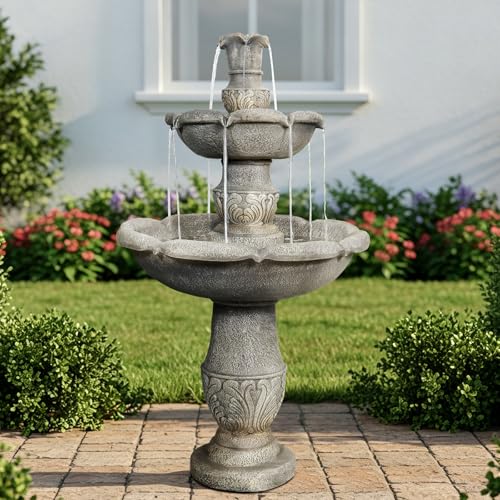 Image of Naturefalls 48.4 inch Water Fountain Outdoor - Large Waterfall Fountain Outside, 3-Tiers Cascading, Fiber Reinforced Concrete, Indoor and Outdoor Fountain for Garden, Patio, Backyard, Lawn, Yard Decor