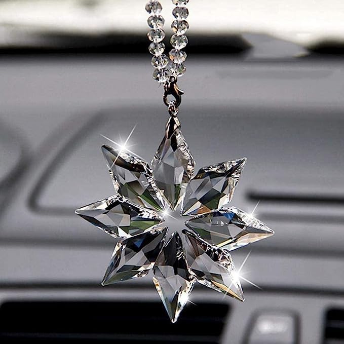 Car Rear View Hanging Snowflake Crystal Mirror Pendant Hanging Decorations Ornament (Crystal Mirror Pendant Clear)