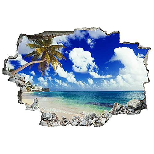Coast Sea Sky Palm Beach Clouds Wall Decal Landscape 3D Break Through Wall Sticker Removable Pvc Funny Wall Art Decal Christmas Home Decor Vinyl Mural For Boy Kids Room Living Room #TOP1