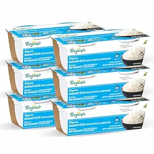 Reganic Organic Basmati Rice, Cloves & Cardamom Infused, Microwaveable, Ready in 60 Seconds, Pack of 6, Halal & Kosher Certified