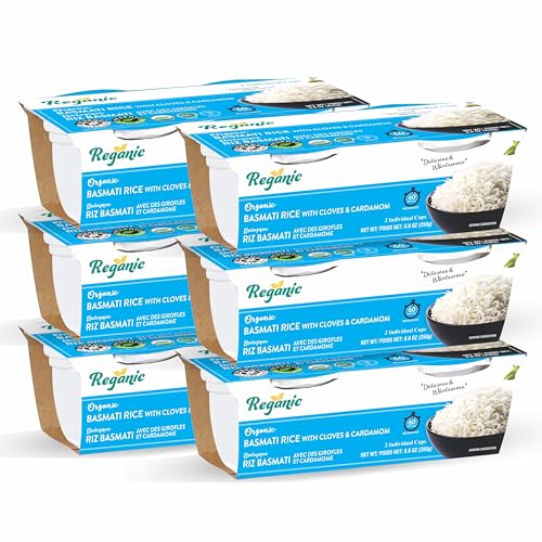 Reganic Organic Basmati Rice, Cloves & Cardamom Infused, Microwaveable, Ready in 60 Seconds, Pack of 6, Halal & Kosher Certified