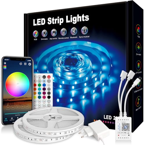 Nixtrve LED Strip 20m, RGB LED Streifen Selbstklebend mit Fernbedienung und APP 16 Mio. Farben, Farbwechsel Musik Sync LED Lichterkette für Zuhause, Schlafzimmer, Küche, Party (2 * 10m)