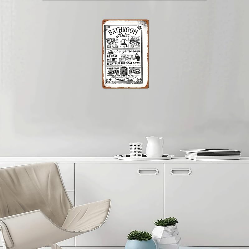 Bathroom Rules Metal Sign - 8x12 Stylish Wall Decor