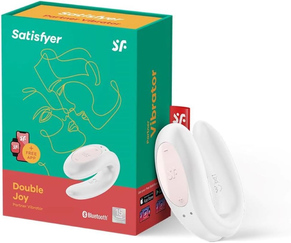 Satisfyer Double Joy Connect App | Partner Vibrator | 2 Strong Power Motors | Waterproof (IPX7) | Rechargeable Battery | Skin-Friendly Silicone (White)