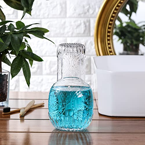 Vintage Bedside Water Carafe And Glass Set For Bedroom Nightstand, Bediside, Thicked Glass Mouthwash Decanter For Bathroom, Water Pitcher Set (33 Oz) #TOP4