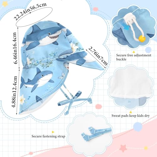 KLL Toddler Beach Hats Baby Boys' Beach Play Hats Toddler Girl UPF 50+ Large Brim Beach Essentials Cartoon Cunning Fish sea Blue4