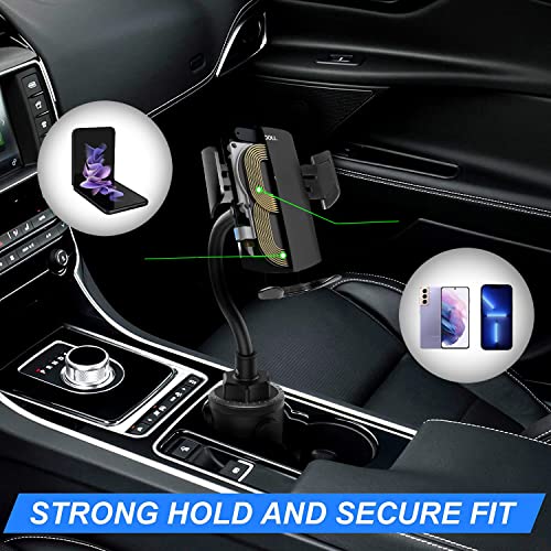 Pjcoll Qi 15W Fast Wireless Charger Auto-Clamping With Car Cup Holder & Air Vent Mount, Specially Designed For Samsung Galaxy Z Flip4 Flip3, Compatible With Galaxy S22 Series,Iphone 14 Series,Oneplus #TOP1