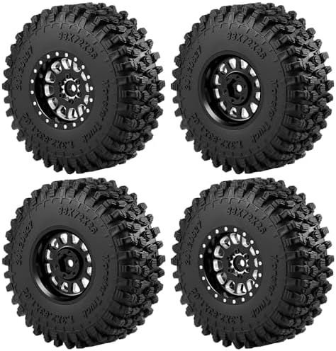 MORLORDY 1.3" RC Wheels & Tires Set - 72mm Mud Tyres and Beadlock Wheels for 1/18 TRX4M TRX4M Bronco Defender K10 F150 FMS FCX18 LC80 and 1/24 SCX24 RC Car Truck Upgrade Parts (Style B - Black) - 4