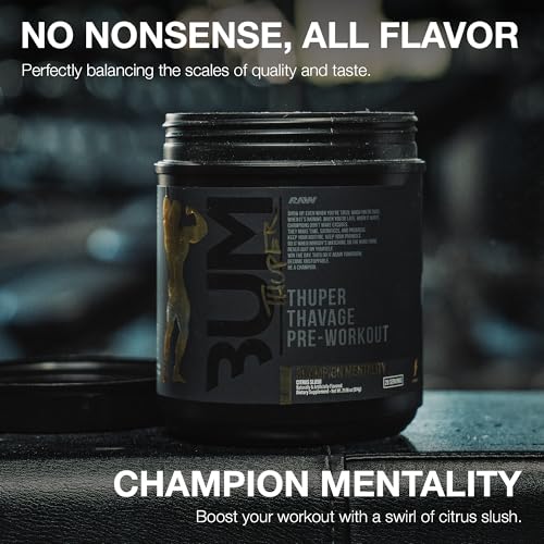 Image of RAW Thuper Thavage Pre Workout Powder - High-Stim Preworkout with Creatine, Beta Alanine, L-Citrulline & Caffeine - Chris Bumstead Gym & Fitness Supplement for Men & Women - Champion Mentality