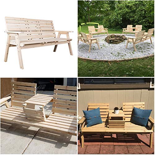 Kdgarden KD-WF-F Cedar/Fir Log Wood Patio Garden Bench With Foldable Table, Outdoor Wooden Porch 3-Seat Bench Chair thumb #5