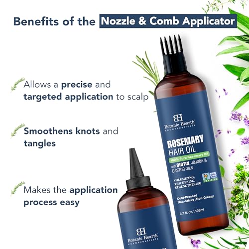 Botanic Hearth 100% Pure Rosemary Oil For Hair Growth | 198 ML | Infused With Biotin, Jojoba & castor Oil | Hair strengthening Treatment | Nourishing & Volumizing | Non GMO Verified