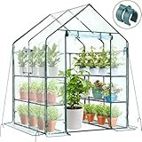 Ohuhu Plastic Greenhouse for Outdoors: Portable Walk in Plant Green House with Improved Transparent PVC Cover, 3 Tiers 12 Shelves Stands Small Greenhouses Backyard Green Houses for Outside Heavy Duty