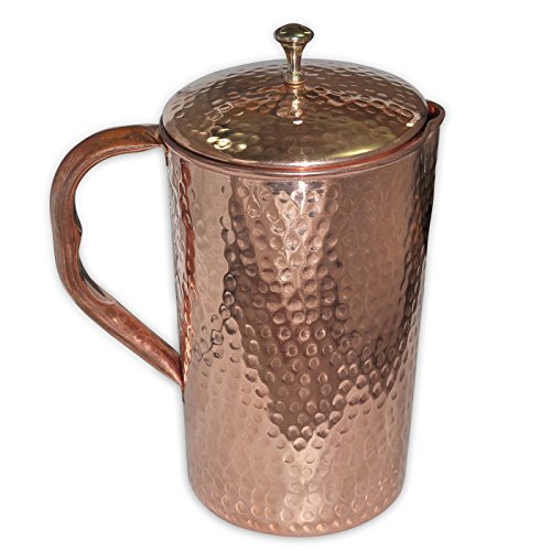 Prisha India Best Quality Pure Copper Jug Water Pitcher Handmade Indian Copper Utensils for Ayurveda Healing Capacity 1.6 L by Prisha India Craft Cover