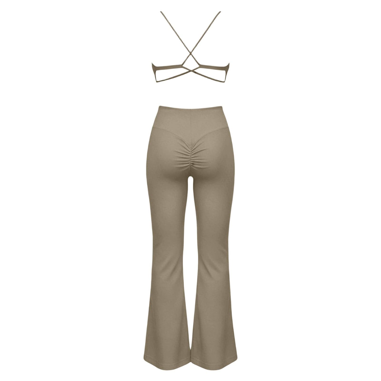 Générique Ensemble de sport deux pièces pour femme : débardeur de yoga, pantalon long, brassière de sport dos nageur