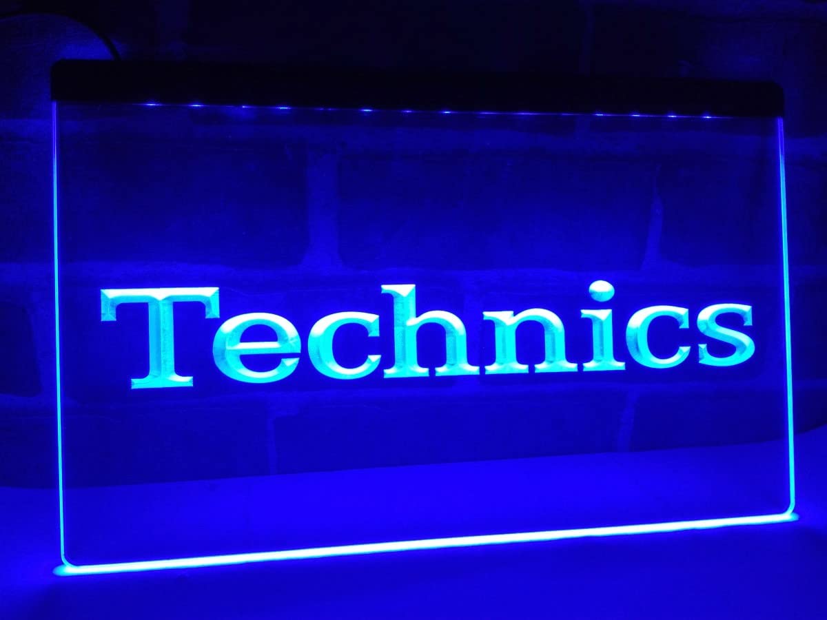 Aaline Blue Technics Dj Neon Sign Turntables Dj Neon Light Music Dj Led Neon Light Sign Records Turntable Dj Neon Signs Bar Dj Light Up Sign Music Bar Neon Signs With Dimmable Switch,,15.7"X11.8"
