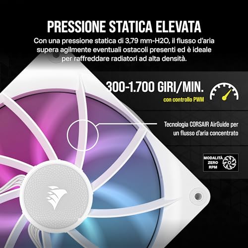 Corsair Icue Link RX140 Rgb 140 Mm Ventole Pwm Con Hub Di Sistema Icue Link - Cuscinetto A Cupola Magnetica - Confezione Doppio - Bianco - 5
