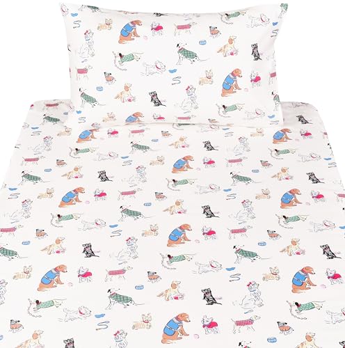 Image of Scientific Sleep Puppy Dog 100% Cotton 3 Pcs Twin Bed Sheet Set Kids Toddler Teen, Flat Sheet & Fitted Sheet & Pillowcase Kids Bedding Set (Dogs)
