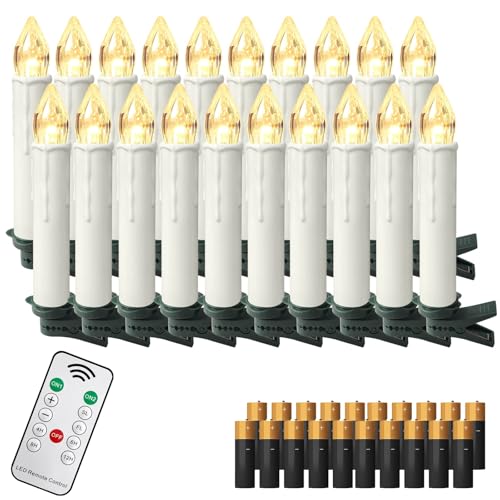 XMTECH 20 Stück LED Kerzen LED Lichterkette Kabellos Warmweiß...