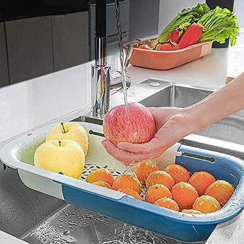 Vegetables Plastic Colander, Collapsible Colander Drain Basket, Adjustable Sink Strainer Basket, Collapsible Sieves, with Hanging Holes, for Draining Fruits and Vegetables on The Sink