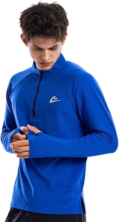 Men's Fitness Running Shirt Long Sleeve Quarter Zip Pullover Moisture Wicking Quick Dry Athletic Workout Shirts - Image 5