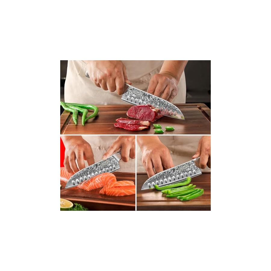 Sunnecko-Santoku-Knife-7-inch-Damascus-Chef-Knife-VG-10-Steel-Blade-Japanese-Knife-Sharp-Kitchen-Knife-with-Solid-Handle-Chopping-Knife-Perfect-for-Professional-Home-Use-Cutting-Knife Sunnecko Santoku Knife 7 inch, Damascus Chef Knife VG-10 Steel Blade Japanese Knife, Sharp Kitchen Knife with Solid Handle Chopping Knife Perfect for Professional Home Use Cutting Knife