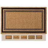 Kelarea Front Door Mat Natural Coco Coir Doormat with Heavy Duty Backing, 17' x 30' Minimalist Square Frame Non-Slip Welcome Mats for Indoor Outdoor Entrance Porch