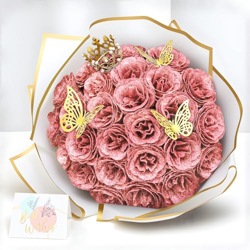Ramo de Rosas con Purpurina 26 Piezas Flores Artificiale Rosa Carmesí
