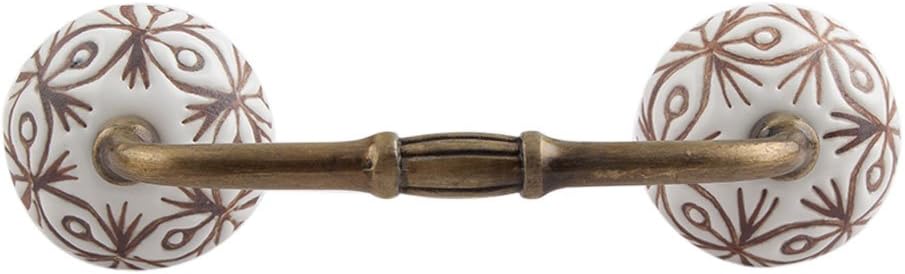 Indian Shelf 4 Pack Ceramic White Drawer Pulls Floral Vintage Kitchen Cabinet Handles Silver Hardware 4" Hole to Hole Dresser Door Handle -BH-78-CK-1357