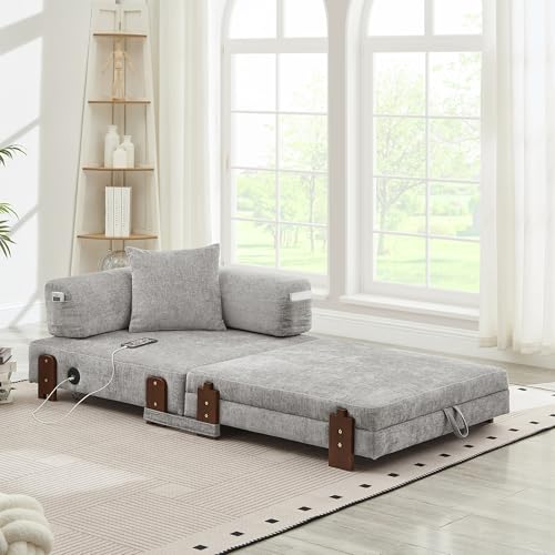 staronce Sofá cama 2 en 1 con USB & Type-C y espacio de almacenamiento – Sillón plegable para cama y sofá, con reposabrazos y cojines, sofá compacto para habitaciones pequeñas, habitación de invitados