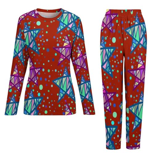 Pyjama femme contre le froid nocturne ensemble manches longues et pantalon Étoile Violet