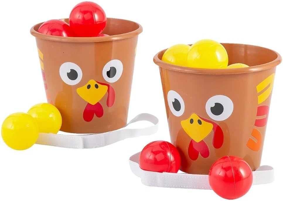 Fun Express 6 3/4" x 6" Thanksgiving Turkey Bucket Ball Toss Game - 14 Piece