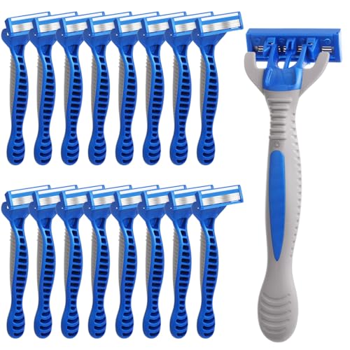 Lanties 16 Pcs Disposable Razors for Men Bulk 5-blade Disposable Razors Men's Razor Comfort Head Long-blade Sensitive Skin Razor for Hotel Travel Spa Gift