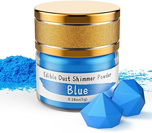 Jelife Blue Edible Luster Dust - 5 Grams Food Grade Cake Dust Shimmer Powdered, Edible Metallic Powder Food Coloring for Cake Decorating, Chocolates, Fondant, Drinks, Painting & More, Vegan