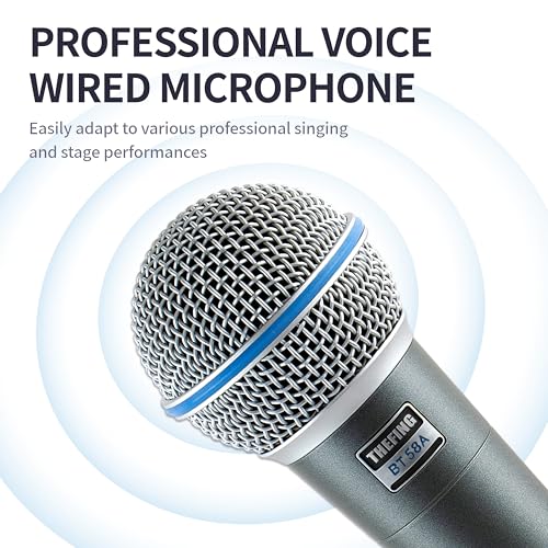 THEFING BT 58A Wired Vocal Dynamic Karaoke XLR Handheld Microphone for Singing, Supercardioid, Includes 16ft Audio Cable and Stand Adapter, for Stage, Studio, Mixer, Speaker - Thumbnail 5