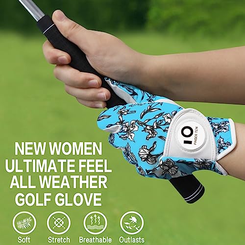 FINGER TEN Golf Gloves Ladies Pair for Left and Right Hand Leather,Golf Gloves for Women Weathersof Comfortable (Green, Large) - Image 4