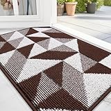 OLANLY Door Mat Indoor Entrance Washable 32x20, Odor-Free Low-Profile Front Back Geometric Doormat, Absorbent Resist Dirt Entry Carpet, Easy to Clean Sturdy Floor Mats for Entryway, Dark Brown