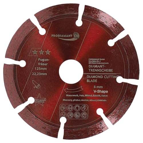 PRODIAMANT Fugenfräser 125 mm Breite 8 mm V-Segment Dachform für Fugen Beton & Mauerwerk