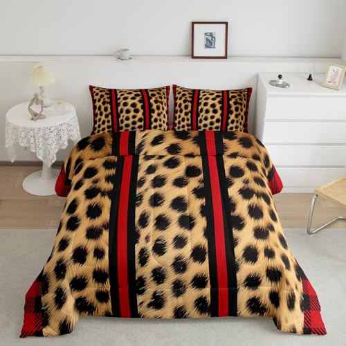 Feelyou Leopard Cheetah Wild Comforter Set Queen Size Kids Boys Bedding