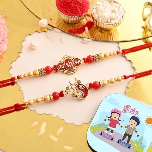 Image of CraftVatika Rakhi with Magnet Gift Combo for Brother Om Ganesha Rakhi for Bhaiya Men Boys Couple Set of 2 for Brother, with Gift Fridge Magnet for Fridge Door Decor