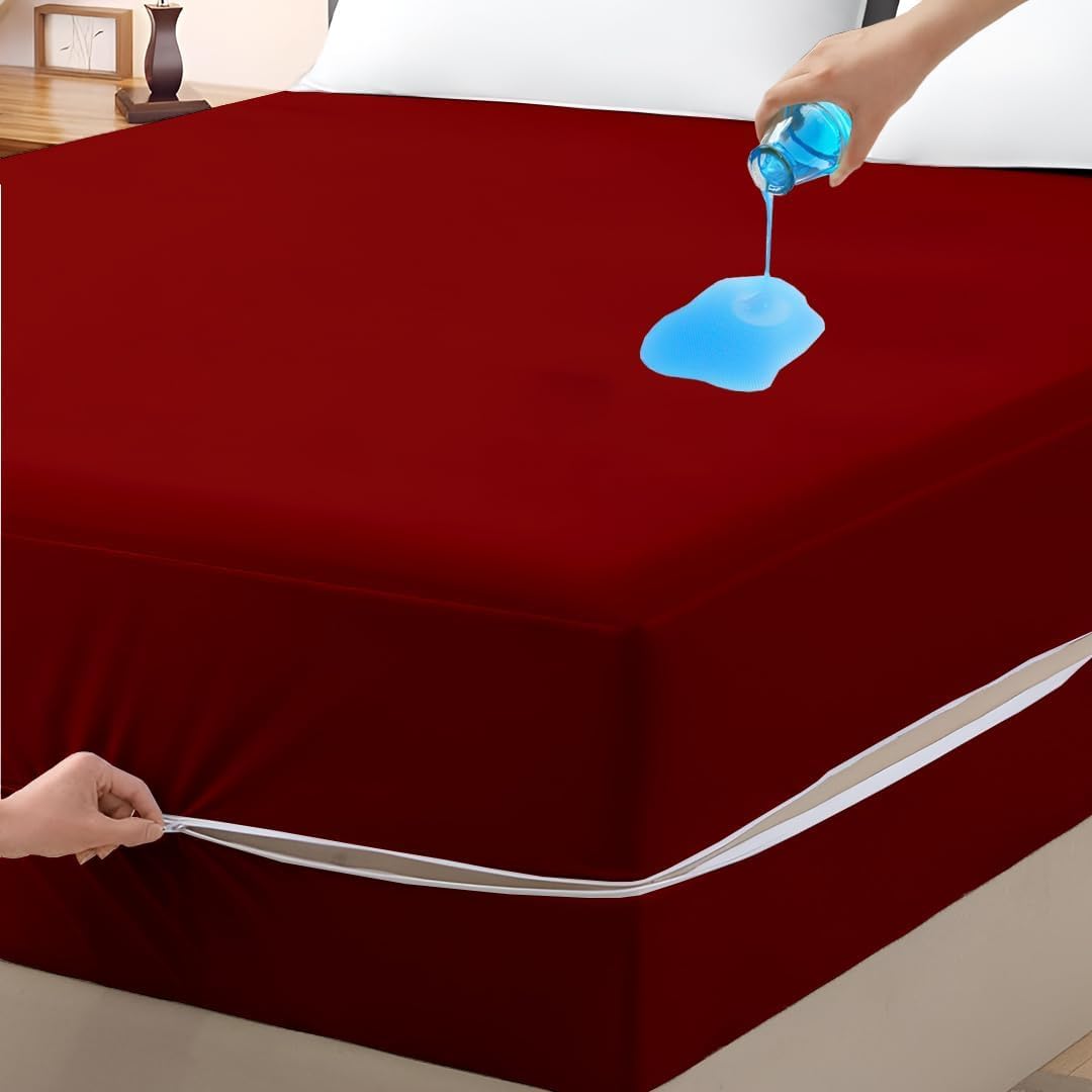 Zipper Closure Style Mattress Protector King Size 100% Waterproof Six-Sided Mattress Encasement for Bed 72x72 Inch Fit On 6 Inch 6X6 Feet_Maroon-image-46
